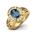 thumbnail image 2 of 8x6mm Oval London Blue Topaz 925 Sterling Silver Gold Vermeil Filigree Celtic Women Valentines Day Gifts Ring, 2 of 4