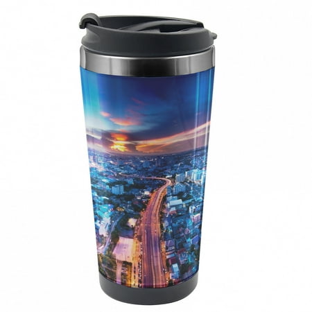

Urban Travel Mug Bangkok Thailand Skyline Steel Thermal Cup 16 oz by Ambesonne