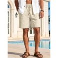 thumbnail image 4 of Men's Cotton Linen Drawstring Elastic Waist Knee Length Shorts Khaki S, 4 of 10