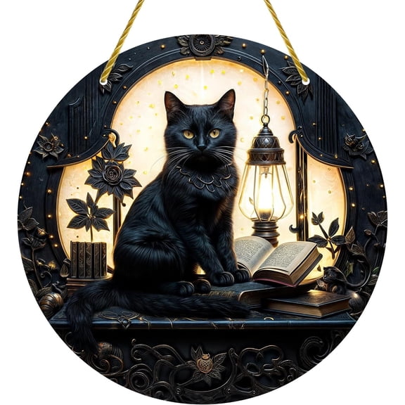 AatoeaX Mysterious Black Cat Acrylic Hanging - Book - lantern, Ethereal for Gothic Spaces, Study Decor [Black Cat, Acrylic Hanging, Book - lantern, Ethereal, Gothic, Study Decor]
