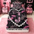thumbnail image 3 of meiyoeat Pink Print Feather Twin Sheet Sets For Women,Dreamy Princess Style Alphabet J Bedding For Adults,3 Pieces, 3 of 6
