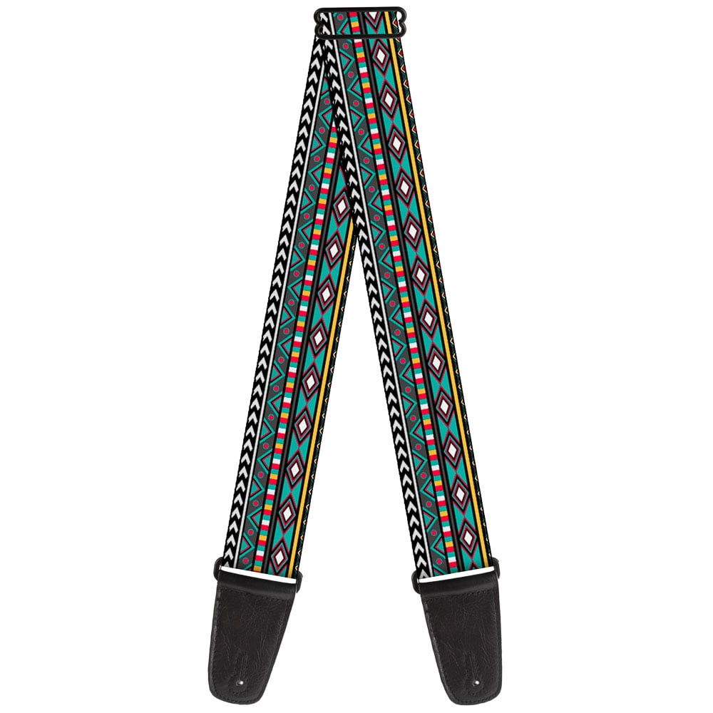 Buckle-Down Guitar Strap, Geometric Gray Teal White Pink Yellow, 2 Inches Wide