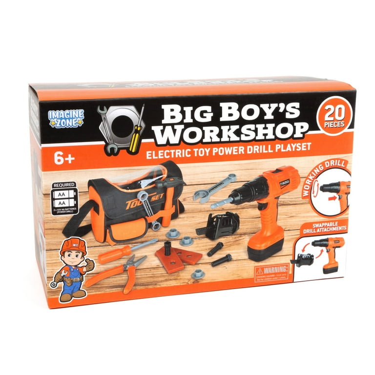 Big Boy s Workshop 20 Piece Electric Toy Power Drill Playset Walmart