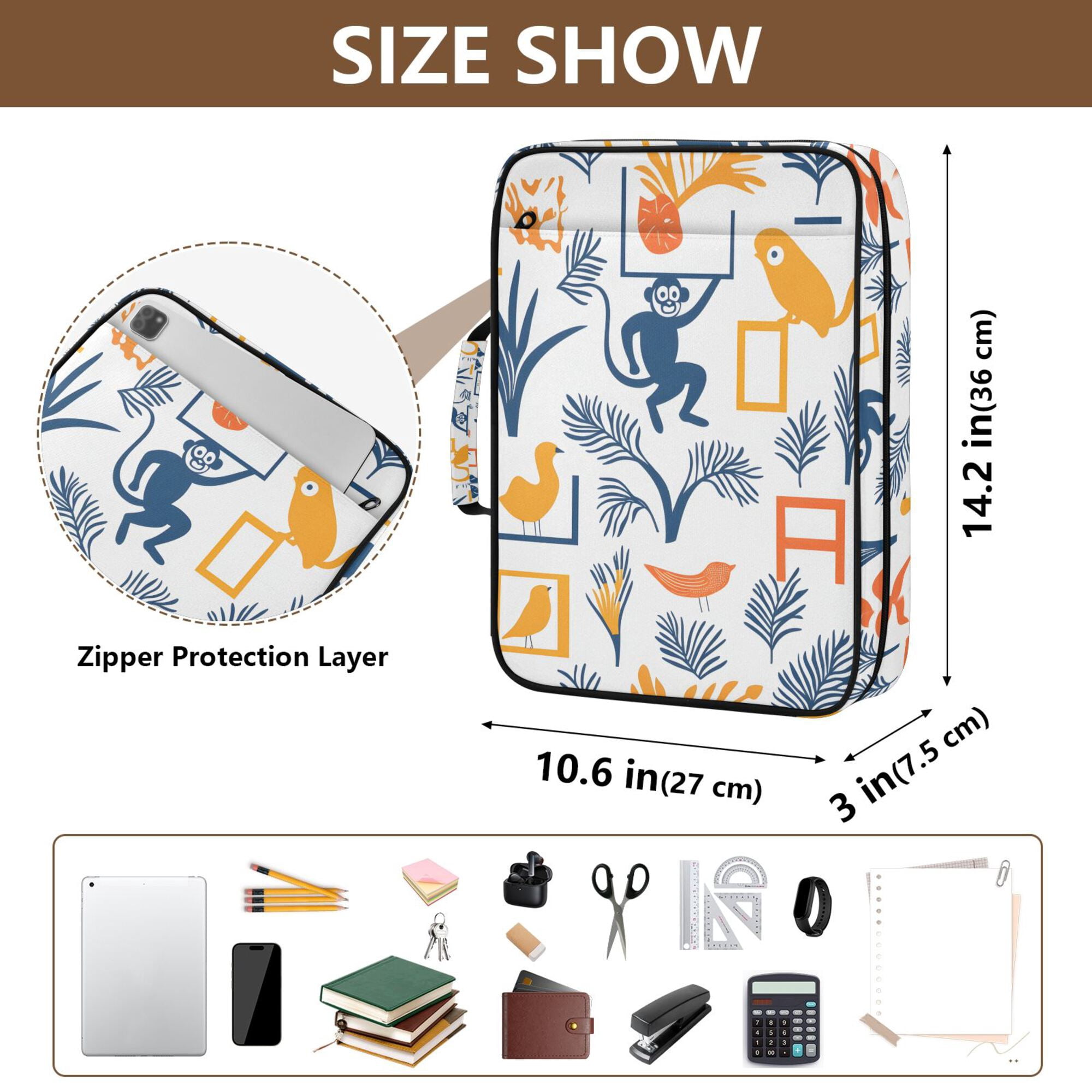 FORMRS Accordion File Folder A4 Size 7-Pocket Expanding Document Organizer Bag with 3 Ring Binder, Tropical Jungle Vibes