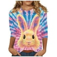thumbnail image 2 of Cavosen Happy Easter Womens 3/4 Length Sleeve Tops for Summer Bunny Tie Dye Print Pullover Blouse Crewneck Holiday Shirts Vacation Festival T Shirts Casual Dressy Tees 2XL, 2 of 5