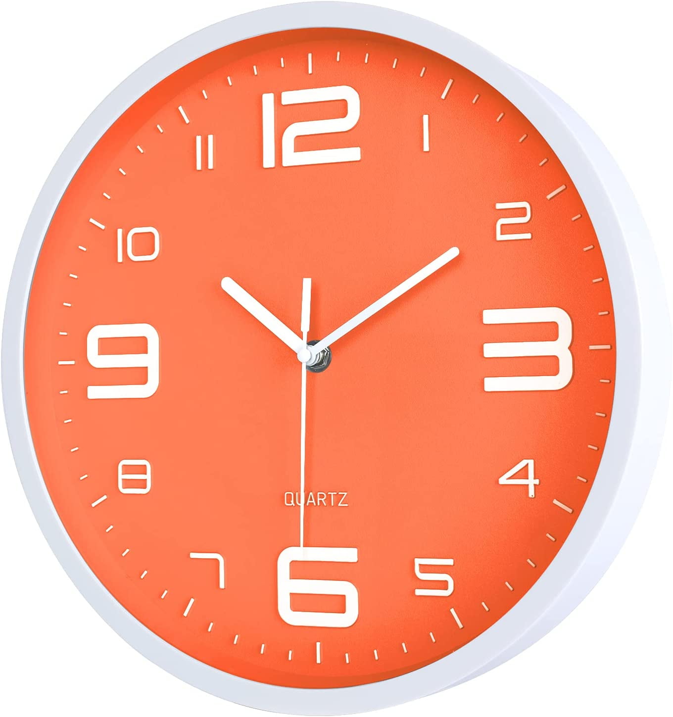 Modern Orange Wall Clock 10 Inch Silent Non Ticking Quartz Clocks with