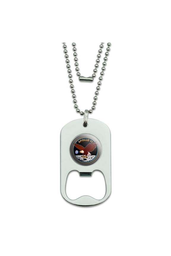 NASA Apollo 11 50th Anniversary Patch with Eagle on The Moon Military Dog Tag Bottle Opener Pendant