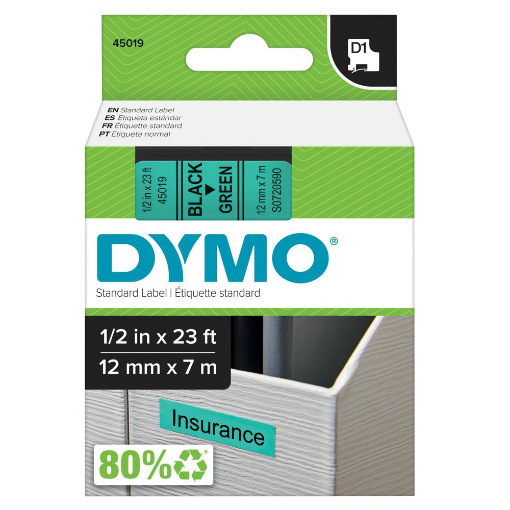 DYMO D1 STANDARD LABELS BLACK/GREEN 1/2