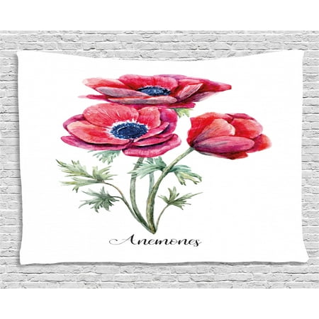 Anemone Flower Tapestry Watercolor Painting Style Bouquet