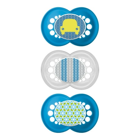 Mam Pacifier Girl Night MAM Pacifiers, Baby Pacifier 6+ Months, Best Pacifier for Breastfed Babies, ‘Trends' Design Collection, Boy, 3-Count ()