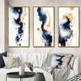 thumbnail image 1 of Designart "Suites of Distant Moods Gilded Ink Abstract I" Abstract Painting Framed Wall Art Set Of 3 - Blue Modern Frame Gallery Set For Office Decor, 1 of 6