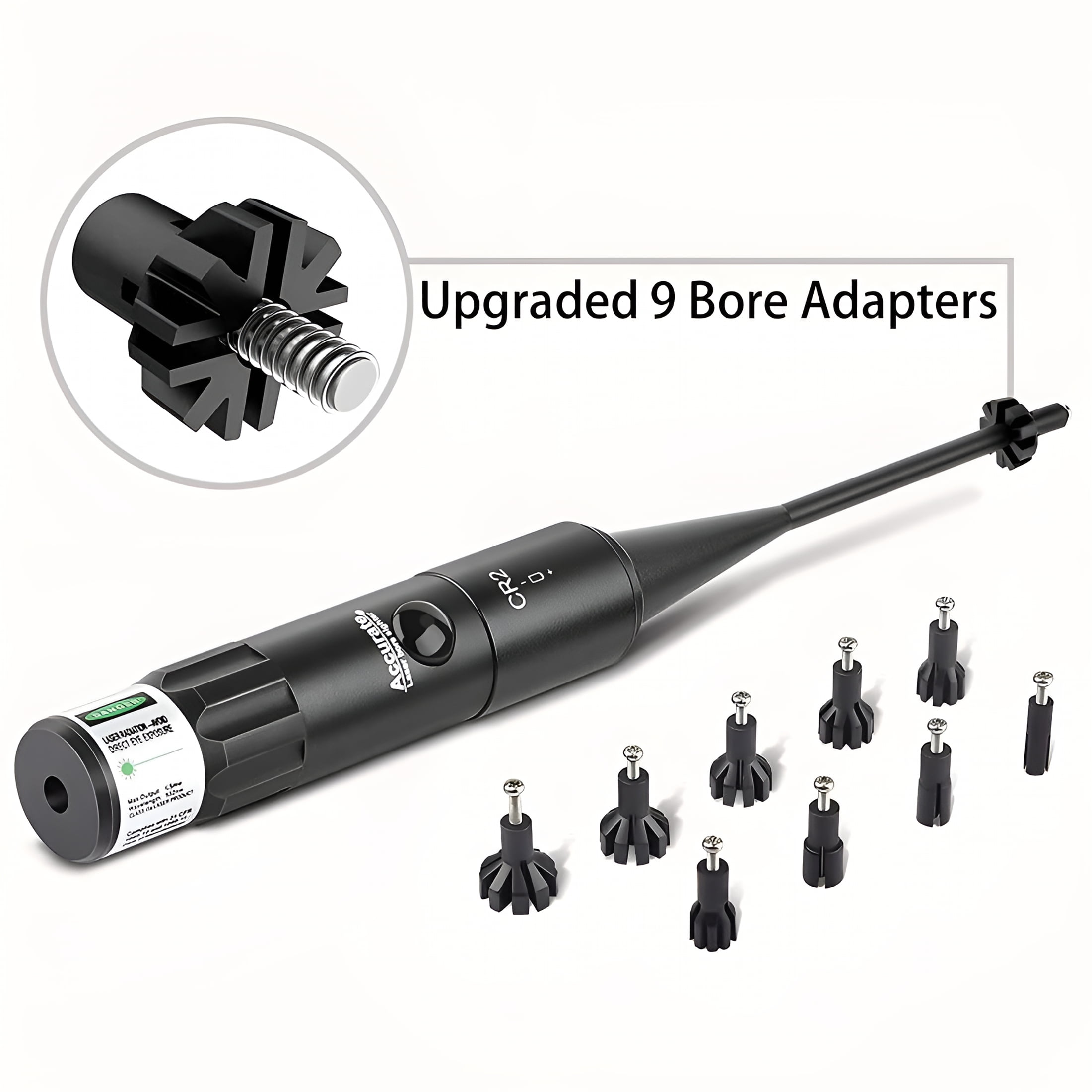 GJX 2026 New Bore Sight Kit Green Sight Boresighter with Big Button Switch for 0.177 to 0.50 Caliber with 9 Plastic Hard Joint Adapters