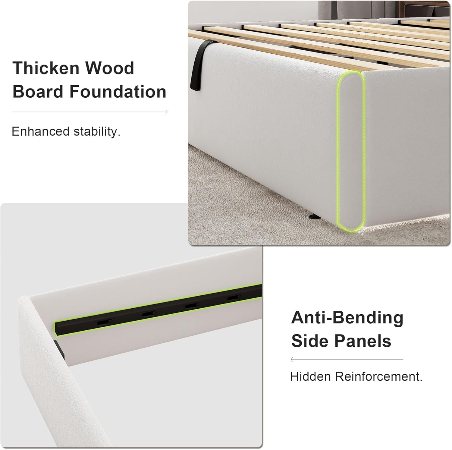 Winkalon Full Size Lift-Up Storage Bed Frame with Modern Wingback Headboard, Linen Upholstered Platform Bed, Hydraulic Gas Lift Support, Underbed Storage, Wooden Slats, No Box Spring Needed, White