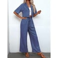 thumbnail image 4 of Women'S Casual 2 Piece Set V-Neck Short-Sleeved Tops Straight Wide Leg Pants Outfit M, 4 of 9