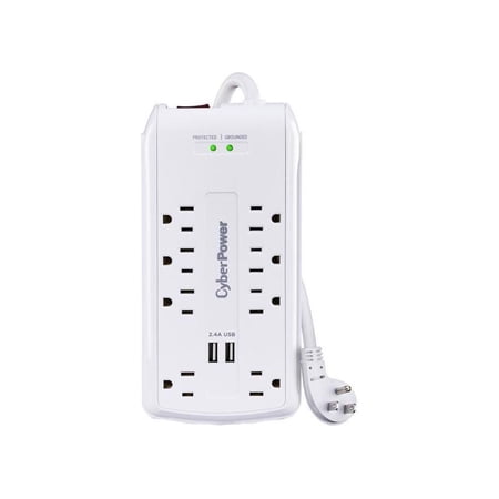 UPC: 0649532619764 | CyberPower 120V 8 Outlets 2-USB 2.4A EMI/RFI 6.0 Feet Cord White