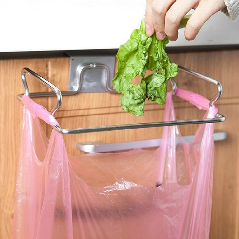 KABAKE Hanging Garbage Bags Storage Organizer Rack Stainless Steel Trash Bag Holder Towel Gloves Hanger for Kitchen Cabinet Cupboard Drawer Back Door