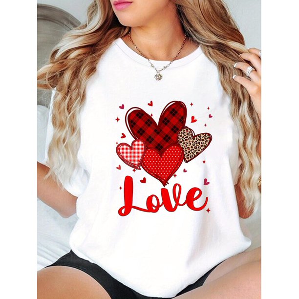 Valentine'S Day Love, Valentine'S Day Crew Neck T-Shirt,Short Sleeve, Sports Casual Everyday Top
