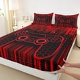 thumbnail image 3 of Feelyou Chic Game Console Bed Sheets for Kids, Cartoon Gamepad Lover King Sheets, Fashion Red Square Abstract Sheet Set, Luxury Bedroom Decor, 4 Pieces, 3 of 7