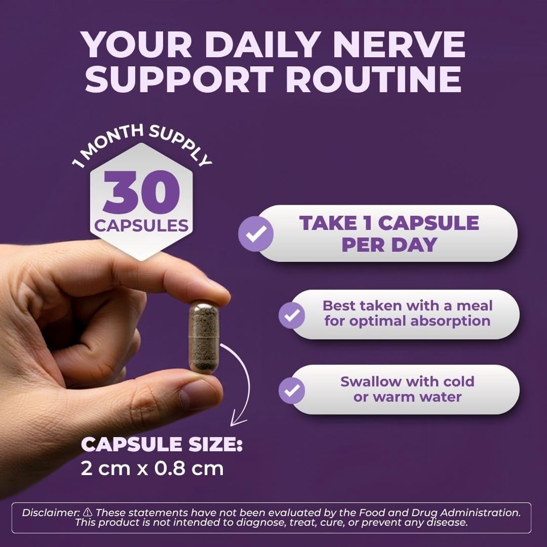 Vitalyra Nerve Relief Daily Nerve Support Supplement, Vegan Non-GMO Gluten-Free Sugar-Free Nerve Health Formula, 60 Capsules 30-Day Supply