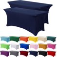 thumbnail image 1 of GFDYREE 2 Pack 6ft Stretch Spandex Navy Blue Table Cover for Standard Folding Tables - Universal Rectangular Fitted Tablecloth Protector for Wedding, Banquet & Party, 1 of 7