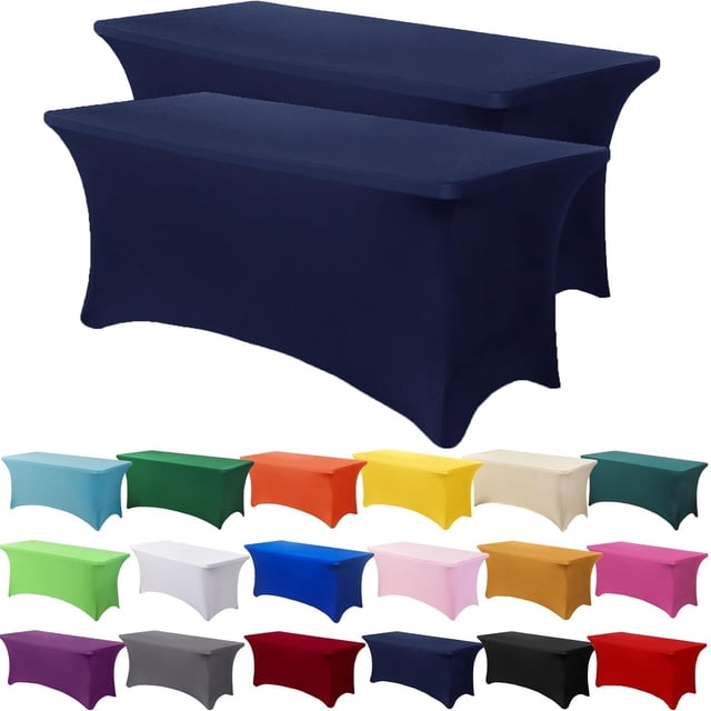 GFDYREE 2 Pack 6ft Stretch Spandex Navy Blue Table Cover for Standard Folding Tables - Universal Rectangular Fitted Tablecloth Protector for Wedding, Banquet & Party