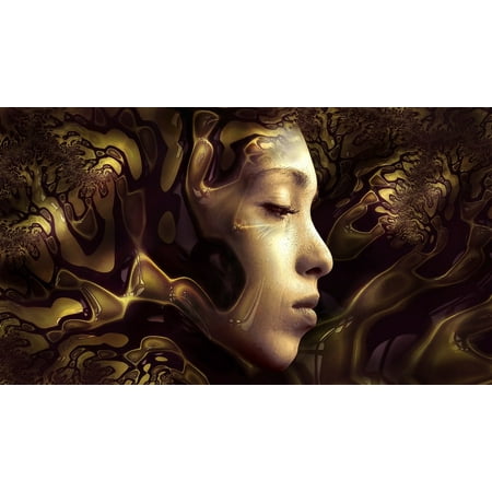 Dimensional Stick (Peel-n-Stick Poster of Gilded Gold Female Face Three Dimensional Poster 24x16 Adhesive Sticker Poster)