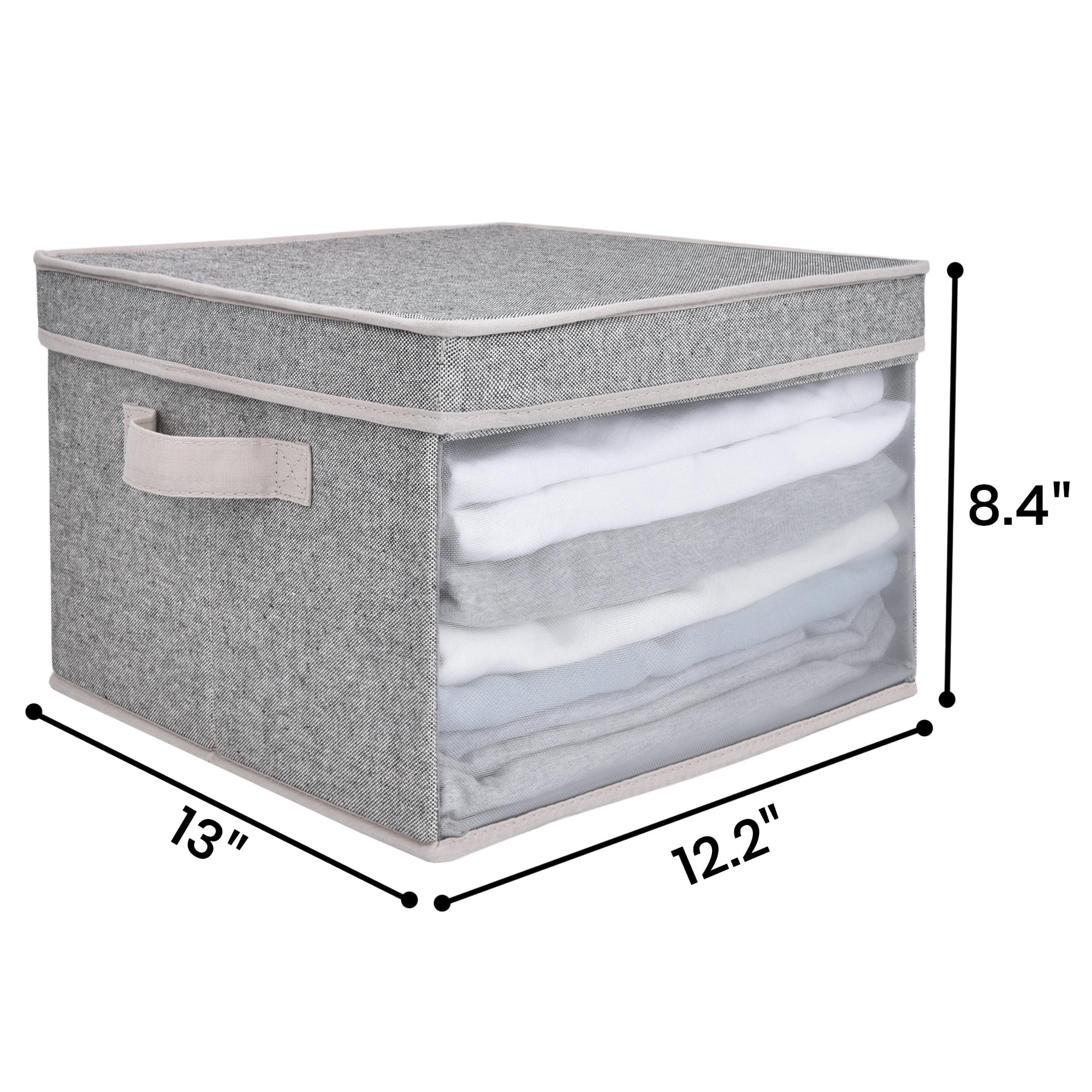 StorageWorks Foldable Storage Bins with Lids, Fabric Collapsible Storage Box for Closet Organization, Stackable Container with See-Through Window