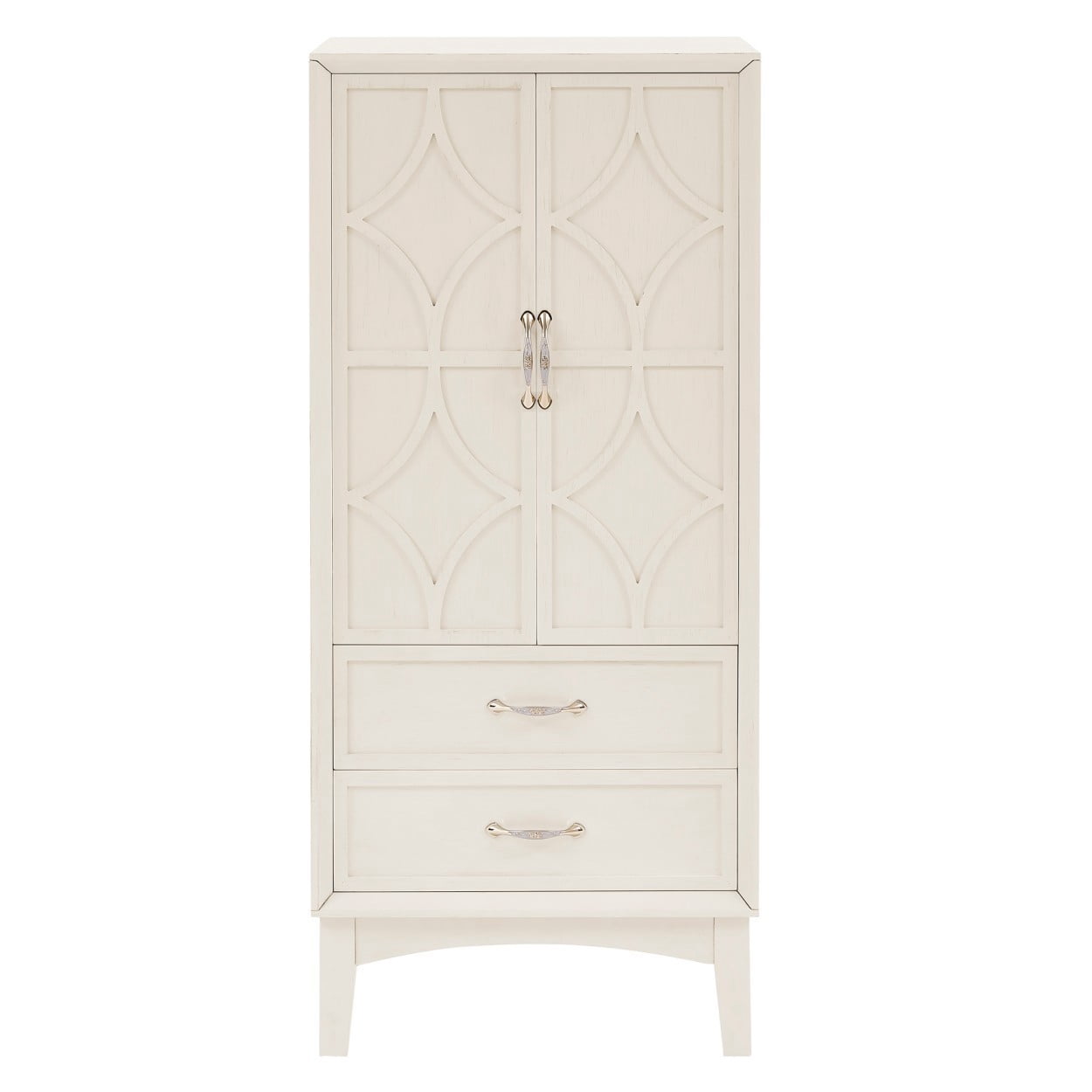 53.5" Tall Kitchen Pantry Cabinet, Mid Century Modern Sideboard Buffet Cabinet with Doors and Adjustable Shelves, Retro Storage Cabinet for Entryway Living Room Kitchen, Antique White
