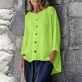 thumbnail image 3 of Scyoekwg Women's Linen Tops Long Sleeve Button Crew Neck Tunic Shirts Solid Blouses for Seniors Casual High Low Tunic Tops (Green,XXL), 3 of 9