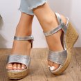 thumbnail image 7 of Kukoosong Womens Wedge Sandals Dressy Summer Suede Wedges Peep Toe Chunky Block Heels Platform Wedge Sandals Buckle Strap Sandals Women Silver 37, 7 of 7