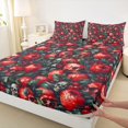 thumbnail image 4 of Castle Fairy Gothic Apple Skull King Sheets 4pcs,Fruit Berry Happy Halloween Bedding,Crimson Green Black,1 Fitted Sheet,1 Flat Sheet and 2 Pillowcases, 4 of 6