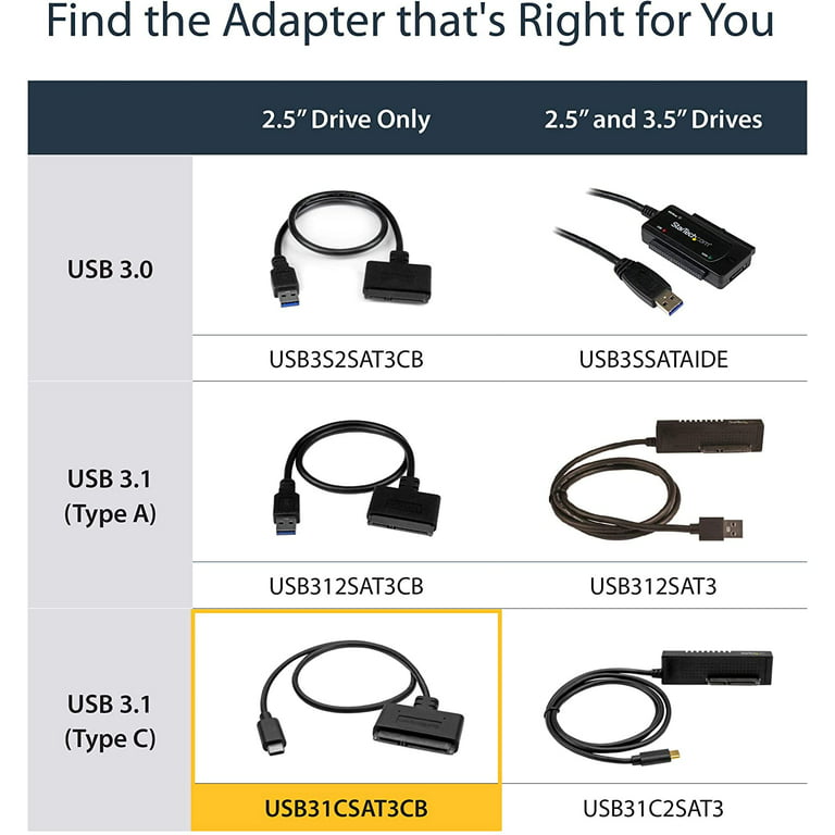 USB C to SATA Adapter - External Hard Drive Connector for 2.5