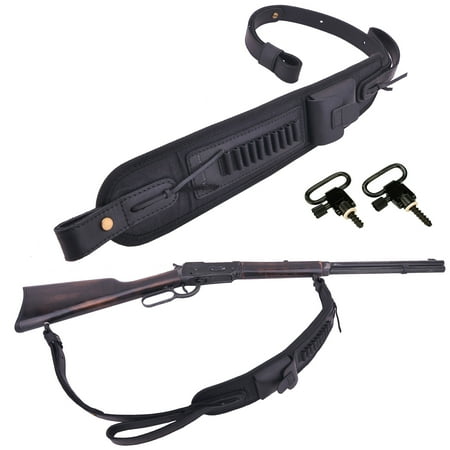 Canvas Leather Ammo Holder Rifle Gun Sling Hunting Gun Strap with Swivels for .22LR .22MAG .17HMR