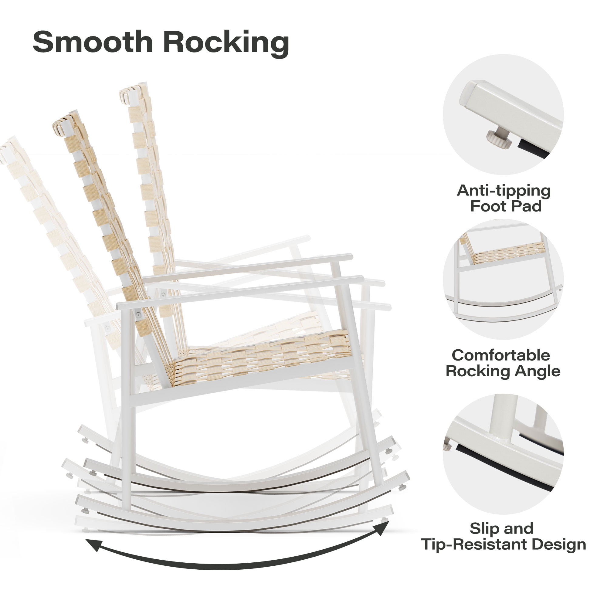 LAUSAINT HOME 3-Piece Outdoor Patio Furniture Set, 2 Wicker Rocking Chairs with Side Table, Beige