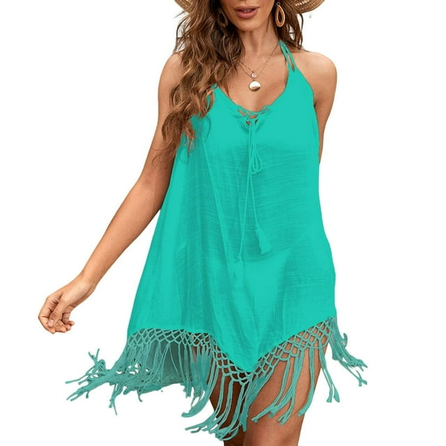 CNKOO Robe de Plage à Franges pour Maillot de Bain (Vert Armée Taille Unique)