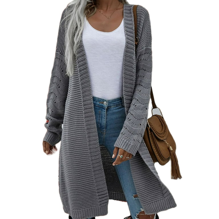 Niuer Women Coat Solid Color Outwear Shawl Neck Cardigan Sweater Knitwear  Jacket Long Sleeve Gray XL 