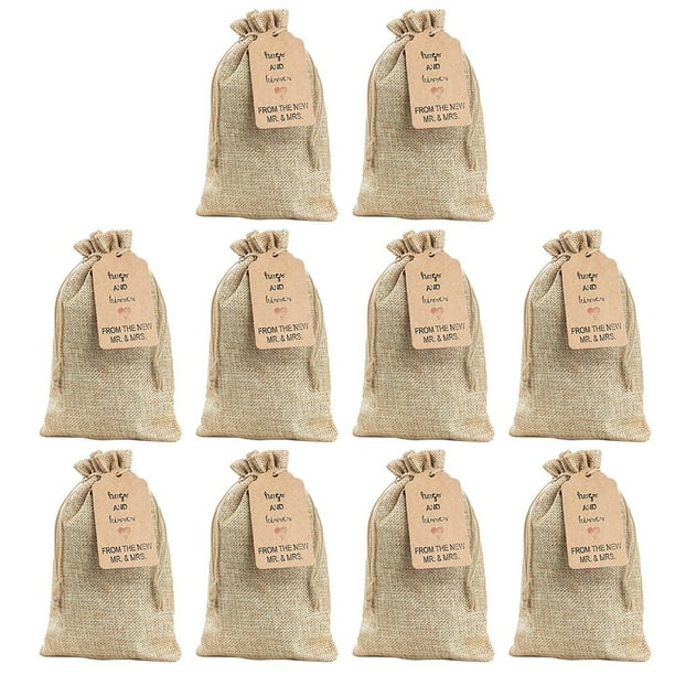 Hemp Burlap Bag Drawstring Gift Bag Party Goody Bags Gift bag with tag