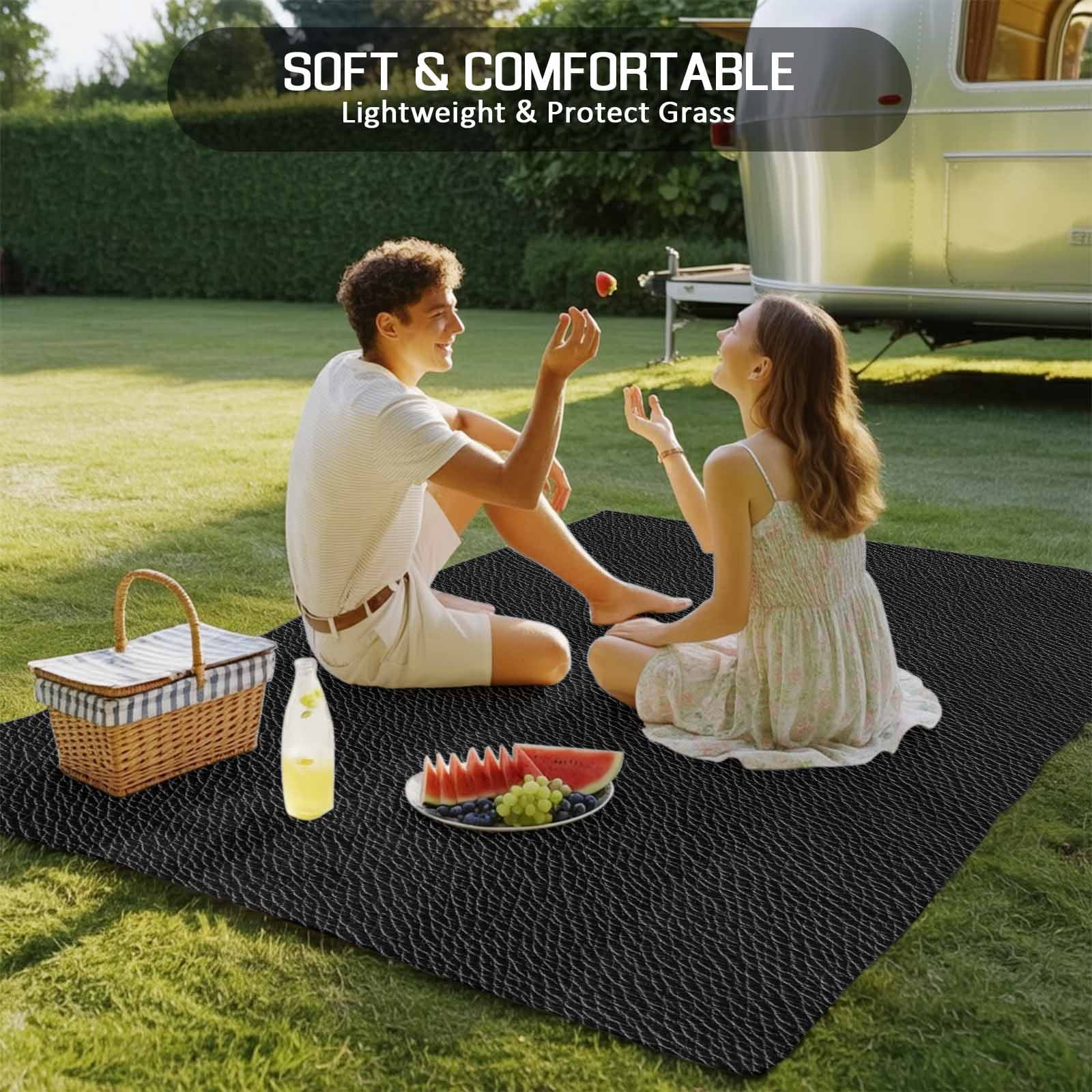Fsddascl Solid Black Outdoor Rug for Patio/Deck/Porch, Non-Slip Large Area Rug 5 x 8 Ft, Retro Minimalism Abstract Denim Texture Indoor Outdoor Rugs Washable Area Rugs, Reversible Camping Rug Carpet