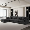 thumbnail image 1 of The Magic Home 155" 4-Seater Cloud Modular 155 L-Shaped Linen Sectional Sofa with Ottoman, Black, 1 of 12