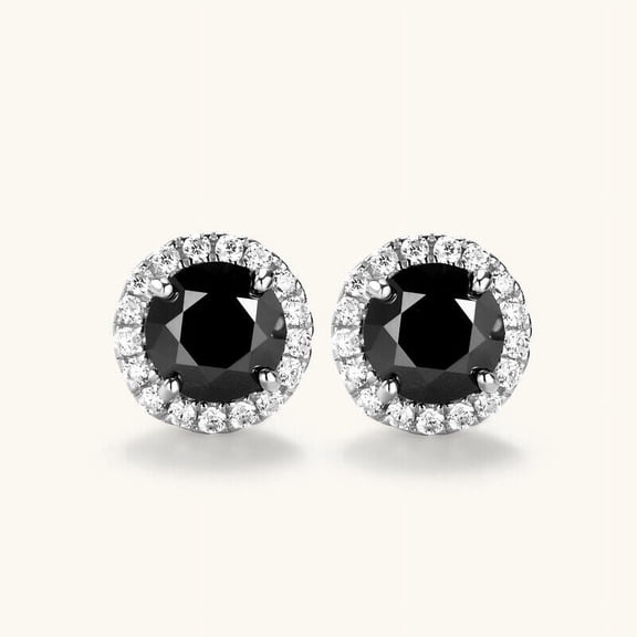 2Ct Round Cut Natural Moissanite Black Diamond Stud Earrings in 14K White Gold Plated