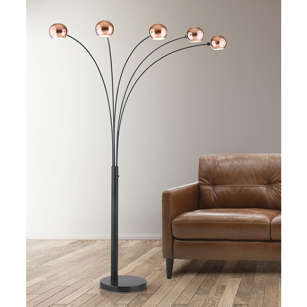 HomeGlam Orbs Copper-finish 5-light Dimmable Arch Floor ...