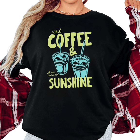 UNISHE Women's Iced Coffee And Sunshine All Day Every Day Cold Cup Graphic Cropped Short Sleeve T-shirt Relaxed Fit
