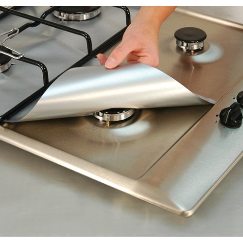 COOKS INNOVATIONS Silver Non-Stick Burner Covers 4-Pack - Easy Clean Gas Range Protectors – Universal Cut to Fit