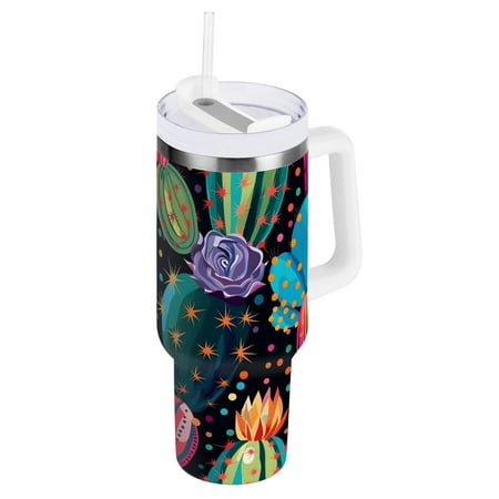 

JSTEL Cactus Polka Dots Rainbow Cacti 30 oz Tumbler Stainless Steel Water Bottle Vacuum Insulated Cup with Straw Lid & Handle For Travel Car Cup Holder