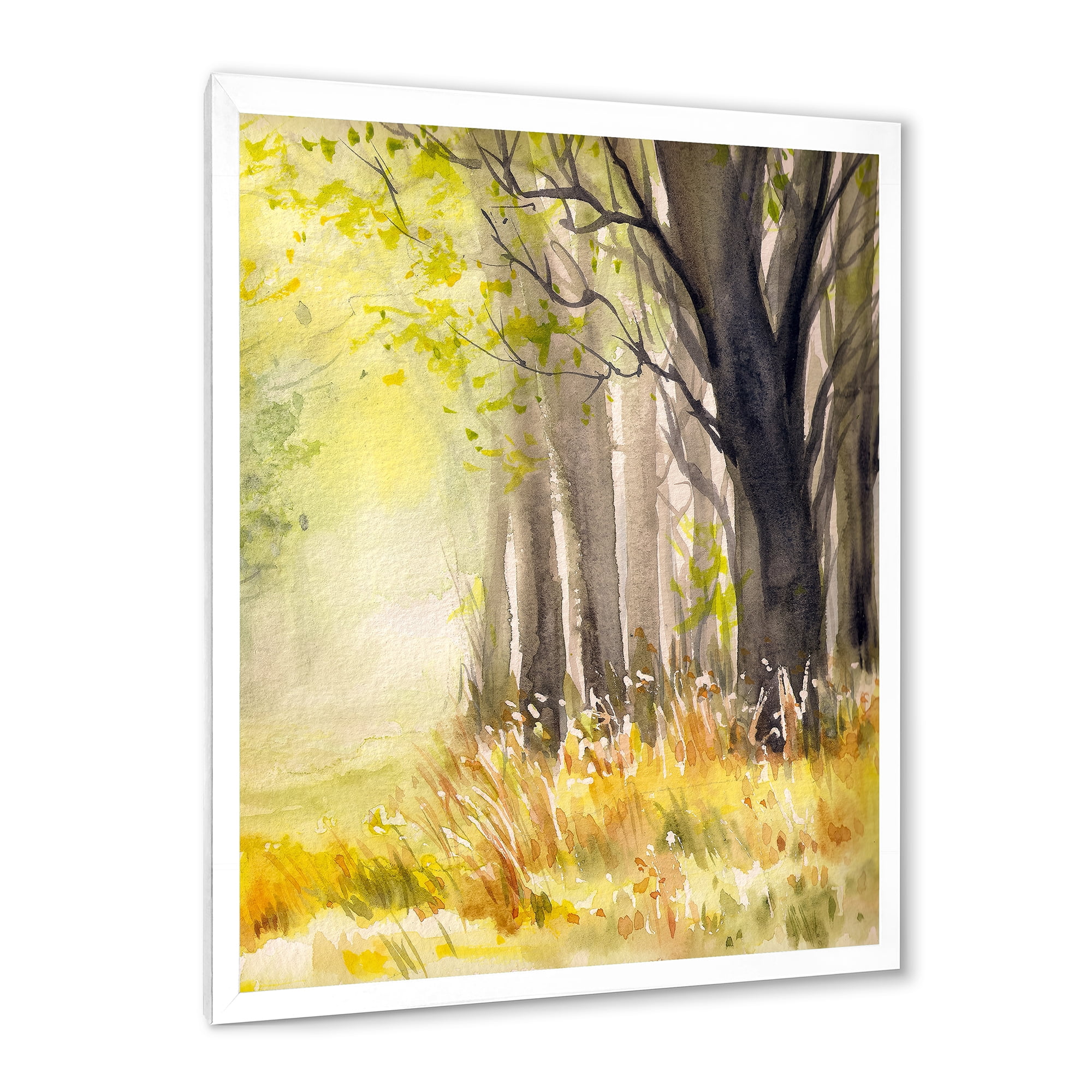 Designart 'Bright Sunshine Through The Yellow Forest Trees II' Traditional Framed Art Print