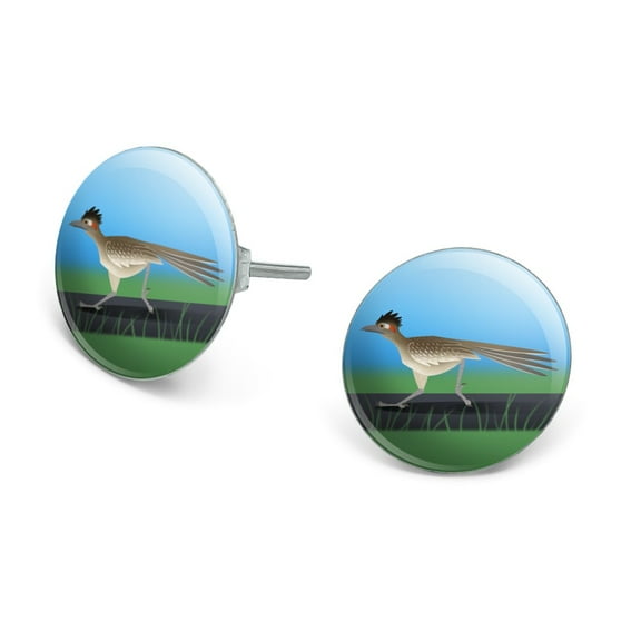 Roadrunner Runs Fast Novelty Silver Plated Stud Earrings