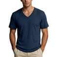 thumbnail image 2 of Stamzod Mens Shirts Summer V-Neck Corduroy Pullover Tops Loose Casual Short Sleeve T-Shirts Plus Size Men Clothing Navy XXL, 2 of 9