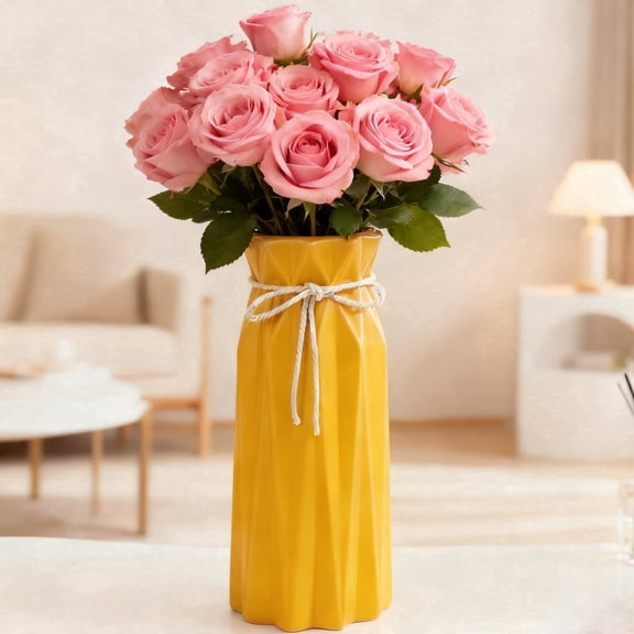 Farcauo Ceramic Vase Decor for Pampas Grass Flowers Vases for Modern Home Decor, Yellow Tall Vase for Living Room Bedroom Bathroom Kitchen Office Wedding Table Shelf Farmhouse Minimalist Decor