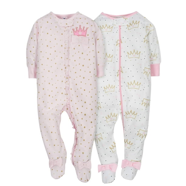 Gerber Baby Girl Sleep 'N Play Footed Pajamas, 2Pack