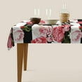 thumbnail image 5 of Pink Peony Rose Table Cloth - Vintage Peonies Flower Table Cover Black White Stripes Tablecloth Rectangle Tabletop Decoration for Picnic Banquet Party Kitchen Dining Room - 60 x 84 Inch, 5 of 6